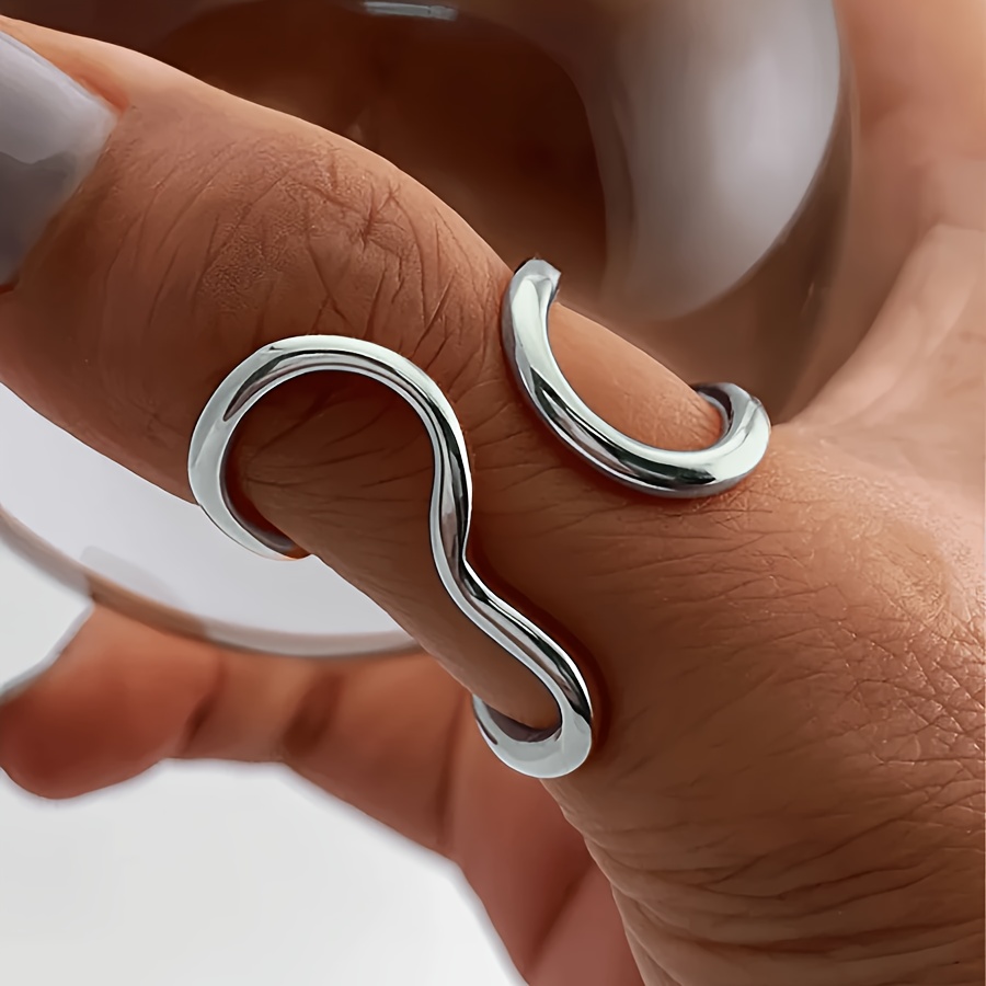 Irregular Line Stainless Steel Open Ring Polished Golden Finish